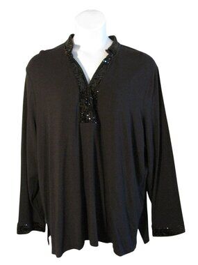 Talbots 3X Black Sequin Trim Shirt Top Tunic NEW NWT